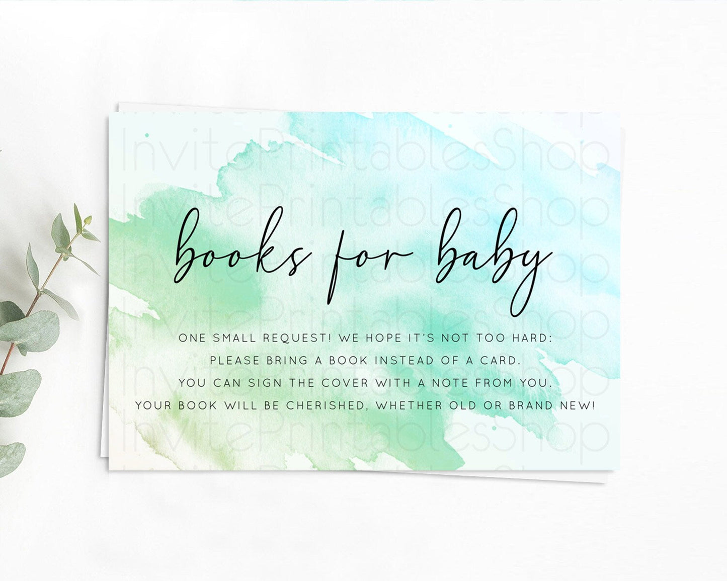 Green Books For Baby Card Green Watercolor Book Insert Pastel Green Baby Shower Book Card Splash Green Book Poem Request For Guests D10166