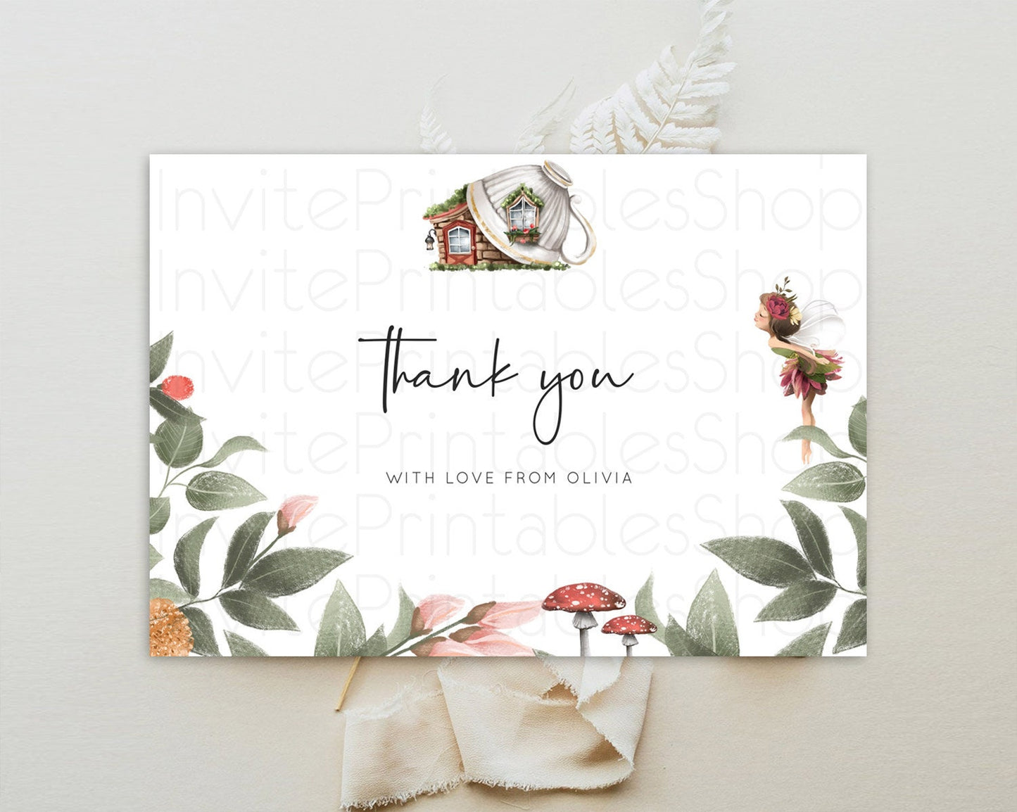 Fairy Thank You Fairy Thank You Card Enchanted Garden Pastel Butterfly Birthday Thank You Floral Secret Garden Teacher Thank You D10851