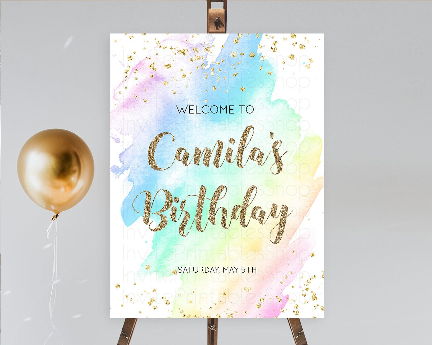 Pastel Welcome Sign Pastel Rainbow Welcome Sign Colorful Rainbow Confetti Watercolor Glitter Pastel First Birthday Welcome Sign D10637