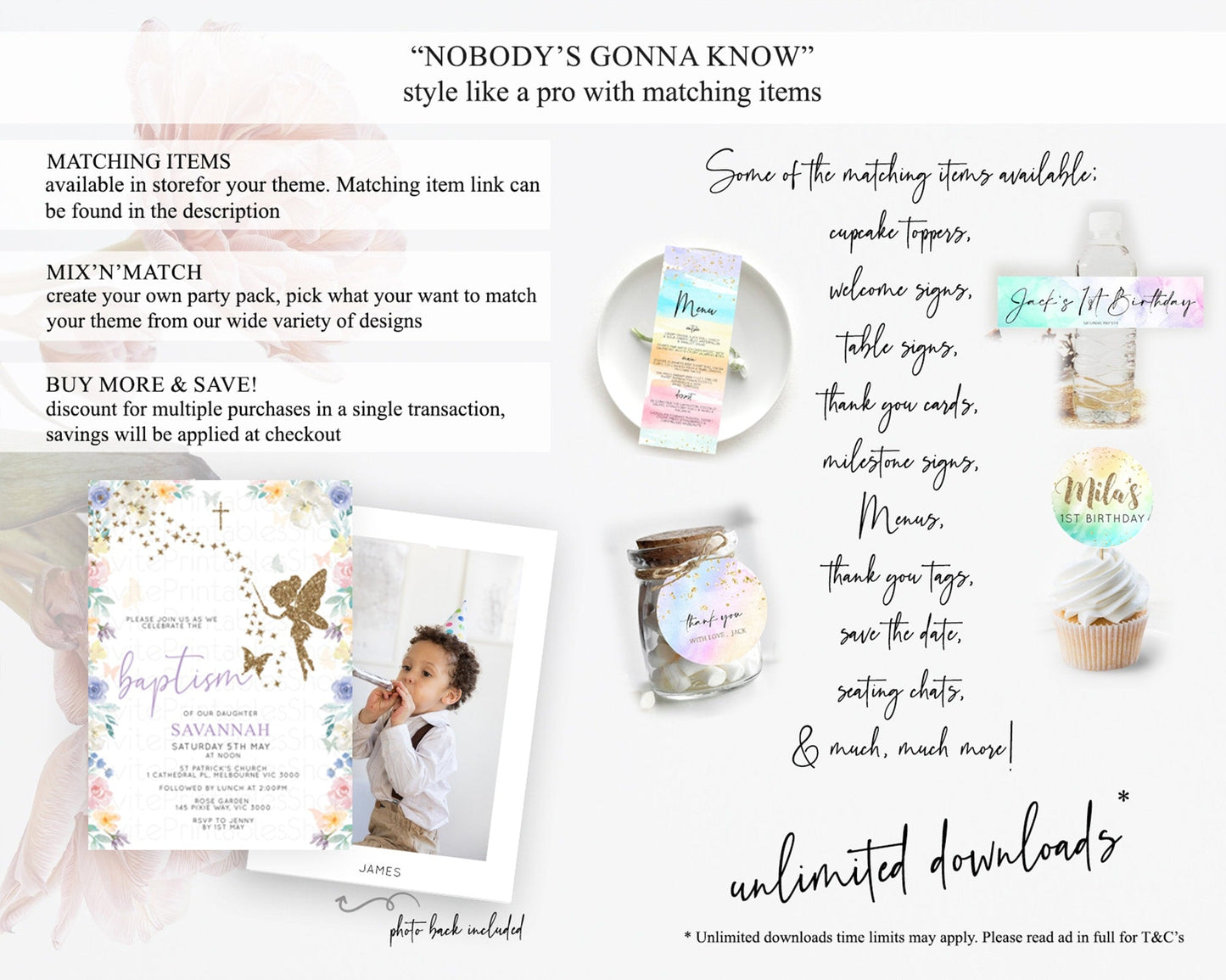 Fairy Baptism Invitation Fairy Baptism 1st Birthday Invitation Enchanted Secret Garden Christening Invite Pastel Floral Butterfly D10761