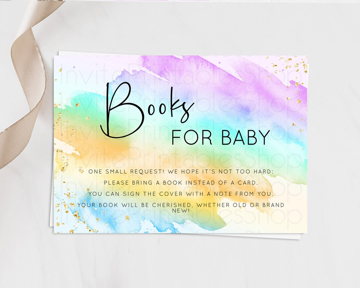 Pastel Books For Baby Card Pastel Rainbow Book Insert Colorful Ombre Watercolor Book Card Confetti Glitter Baby Book Poem Request D10427