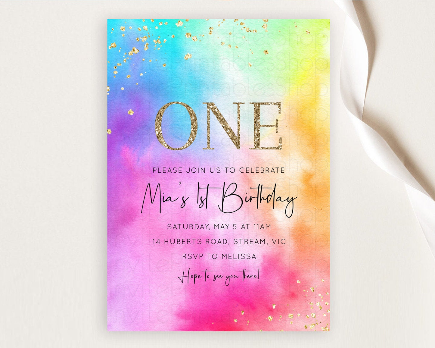 Tie Dye Invitation Rainbow Birthday Invitation Pastel Invitation Colorful Invitation Pastel Rainbow Party 3rd 2nd 1st First Birthday D10456