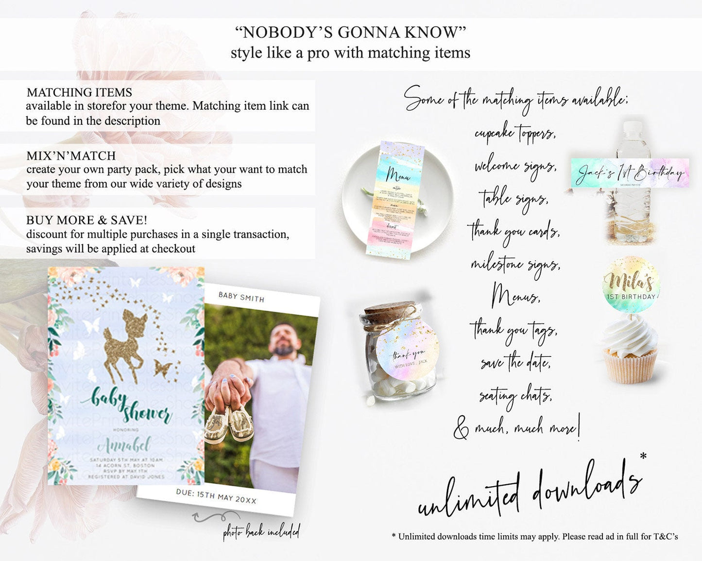 Fawn Baby Shower Invitation Deer Baby Shower Invites Enchanted Forest Theme Butterfly Pastel Flowers Whimsical Baby Shower D10875