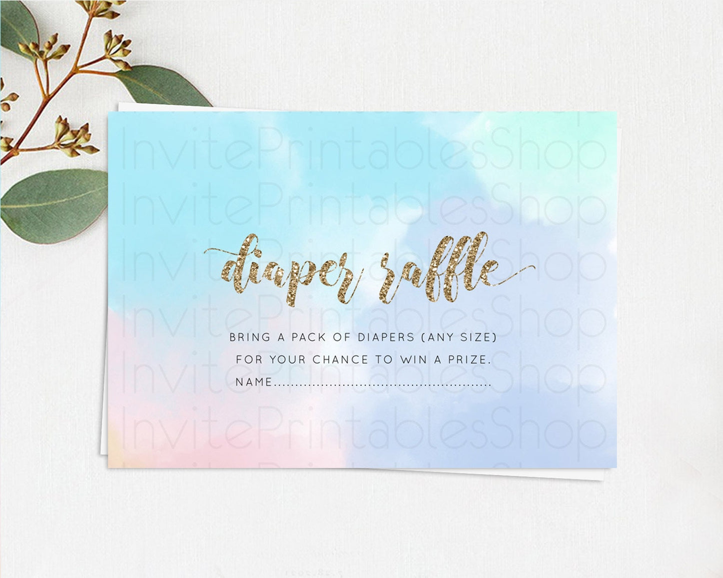 Pastel Diaper Raffle Card Pastel Rainbow Diaper Raffle Insert Colorful Ombre Watercolor Diaper Ticket Confetti Glitter Raffle Game D10378