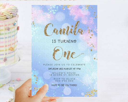 Editable Rainbow Birthday Invitation Colorful Pastel Watercolor Invitation G