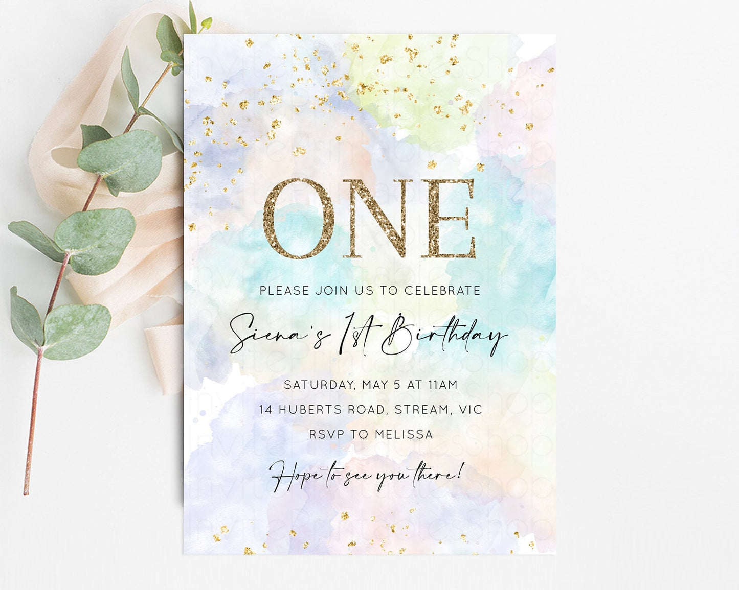 Pastel Rainbow Birthday Invitation Pastel Birthday Invite Ombre Rainbow Invite Colorful Watercolor Invite Glitter Invite 1st 2nd 3rd K591