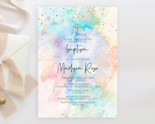 Editable Pastel Baptism Invitation Pastel Colors Watercolor Baptism 1st Birt