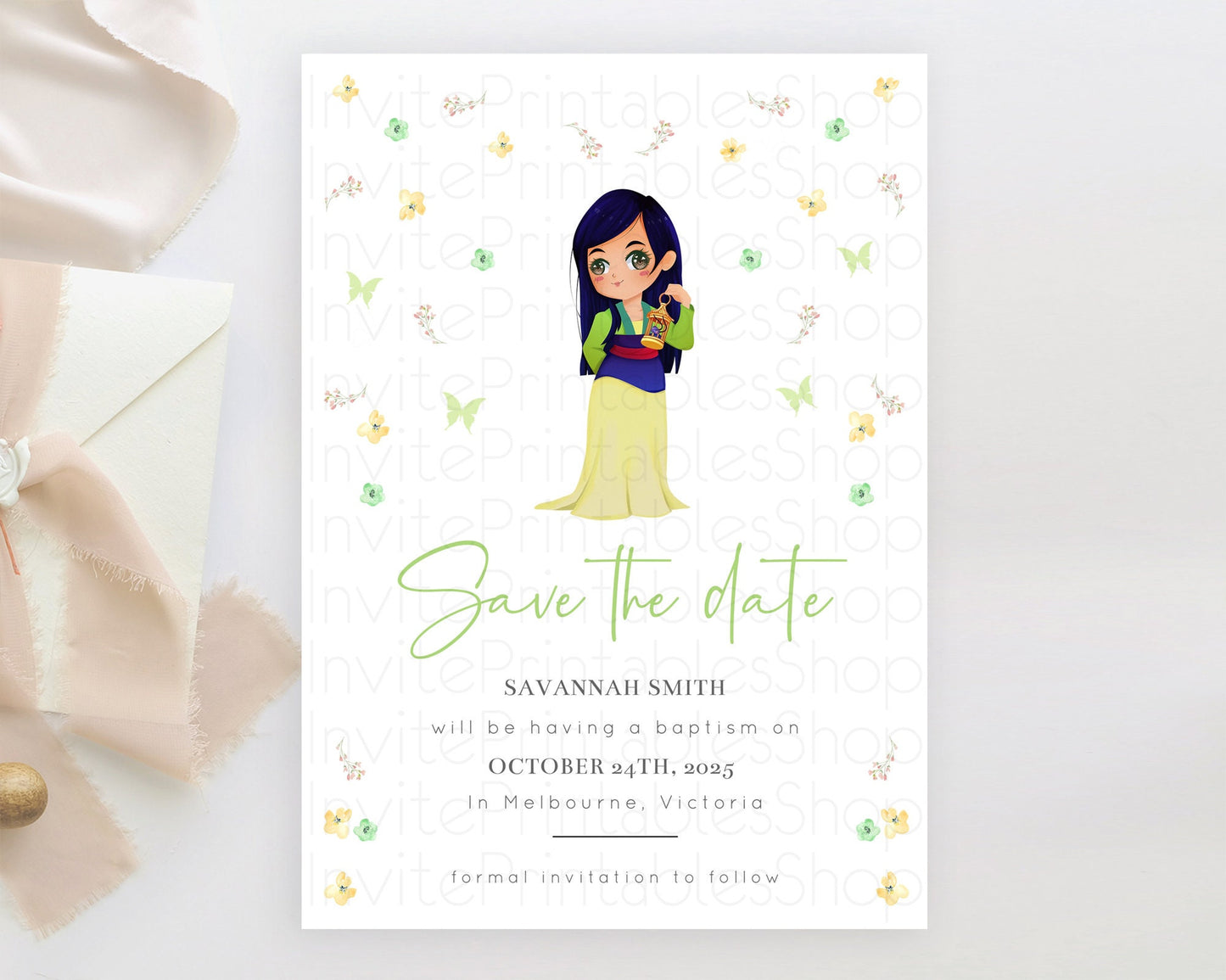 Princess Save The Date Template Secret Garden Enchanted Castle Pastel Floral Royal Party For 1st Birthday Baptism Baby Shower D10350