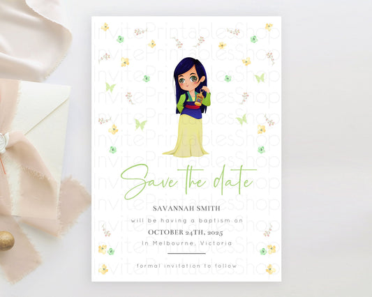 Princess Save The Date Template Secret Garden Enchanted Castle Pastel Floral Royal Party For 1st Birthday Baptism Baby Shower D10350