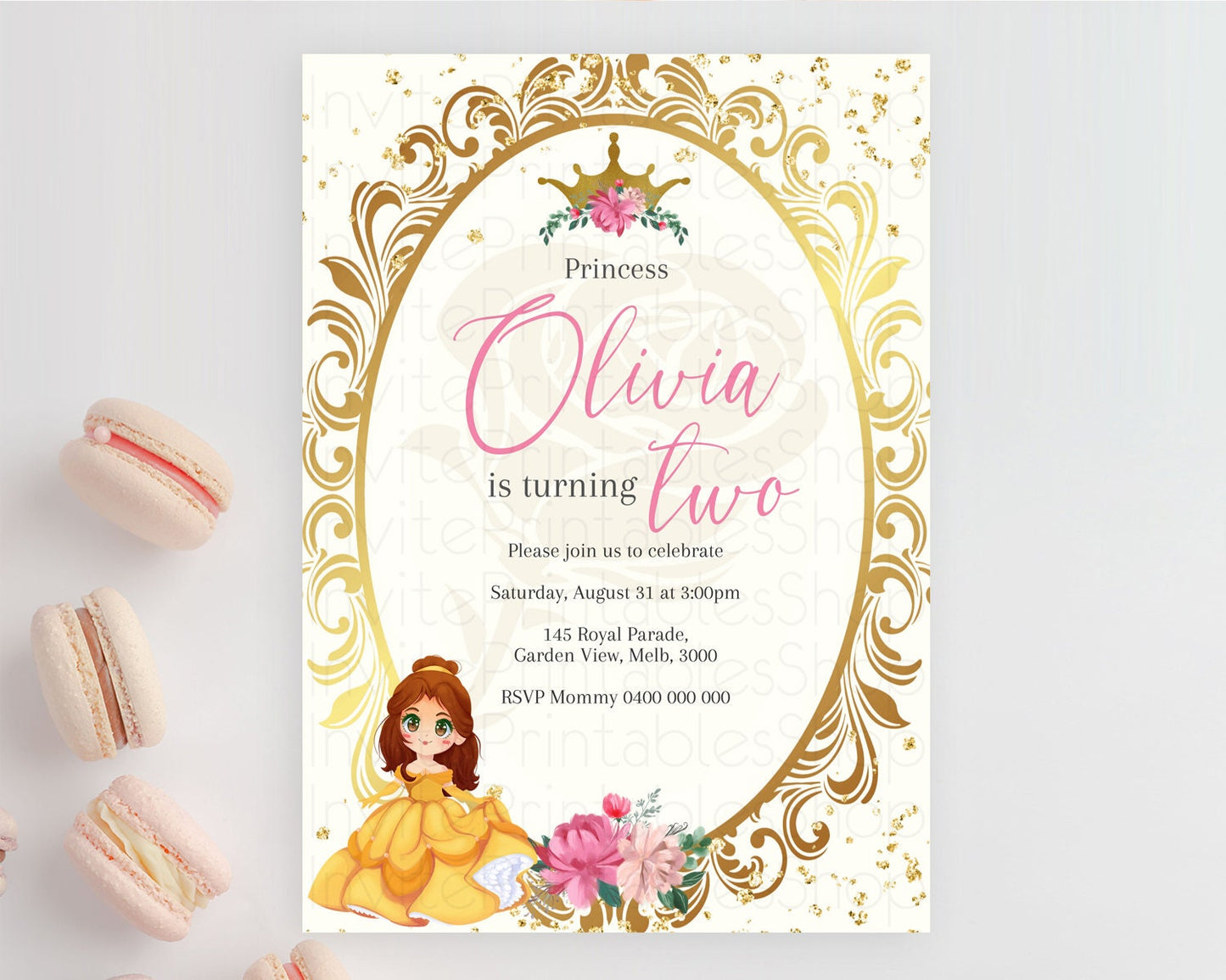 Princess Birthday Invitation Castle Invitation Royal Birthday Fairy Tale Enchanted Mirror Pastel Floral Garden 1st First Birthday D10739