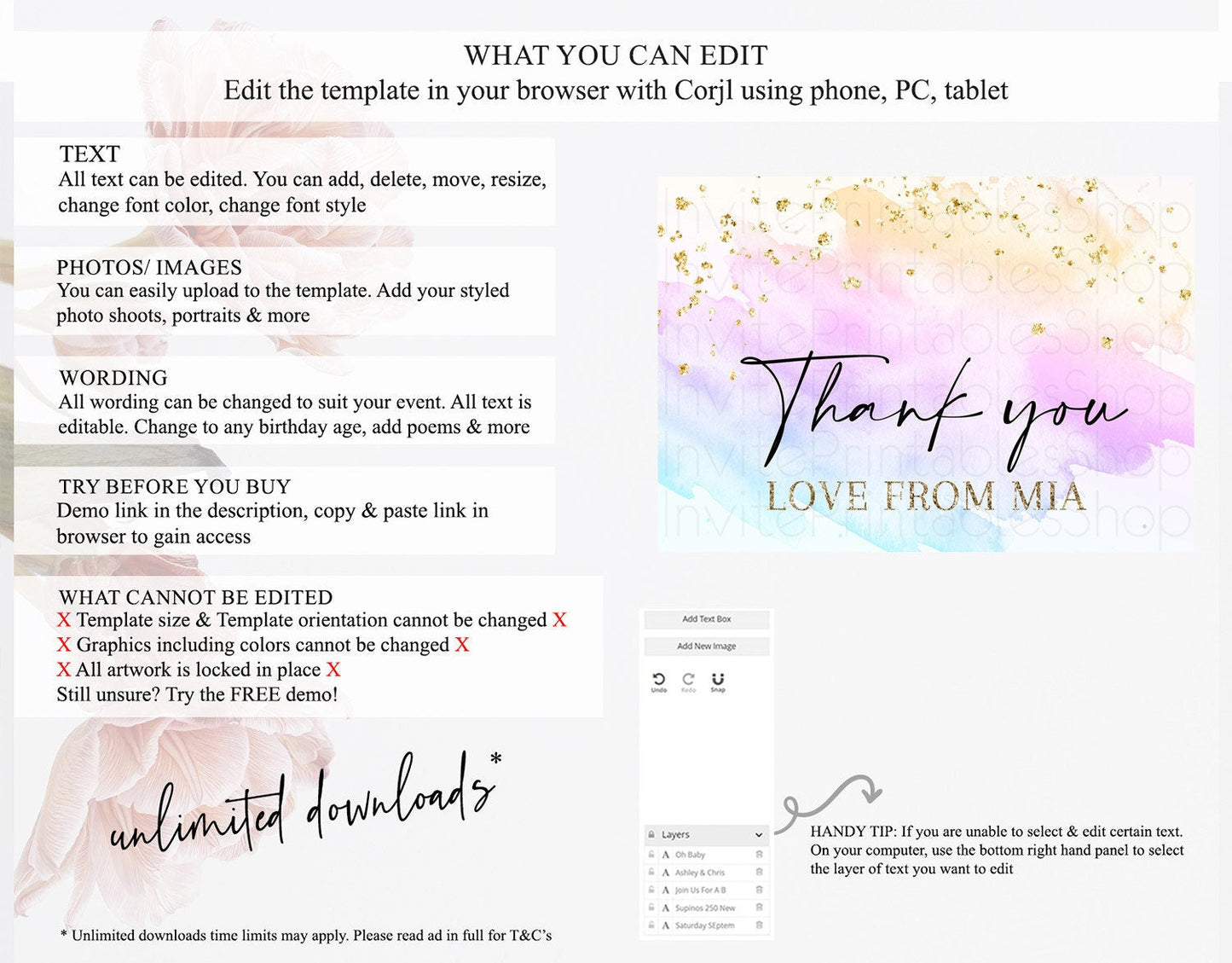 Pastel Thank You Rainbow Thank You Card Colorful Pastel Birthday Thank You Card Confetti Watercolor Pastel Teacher Thank You Cards D10175