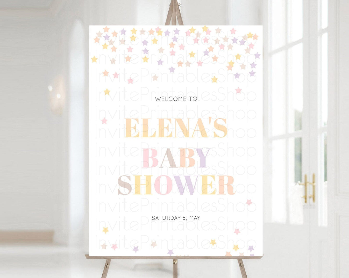Star Baby Shower Welcome Board Pastel Stars Welcome Sign Shooting Star Rainbow Colorful Confetti Twinkle Little Star Welcome Sign D10810