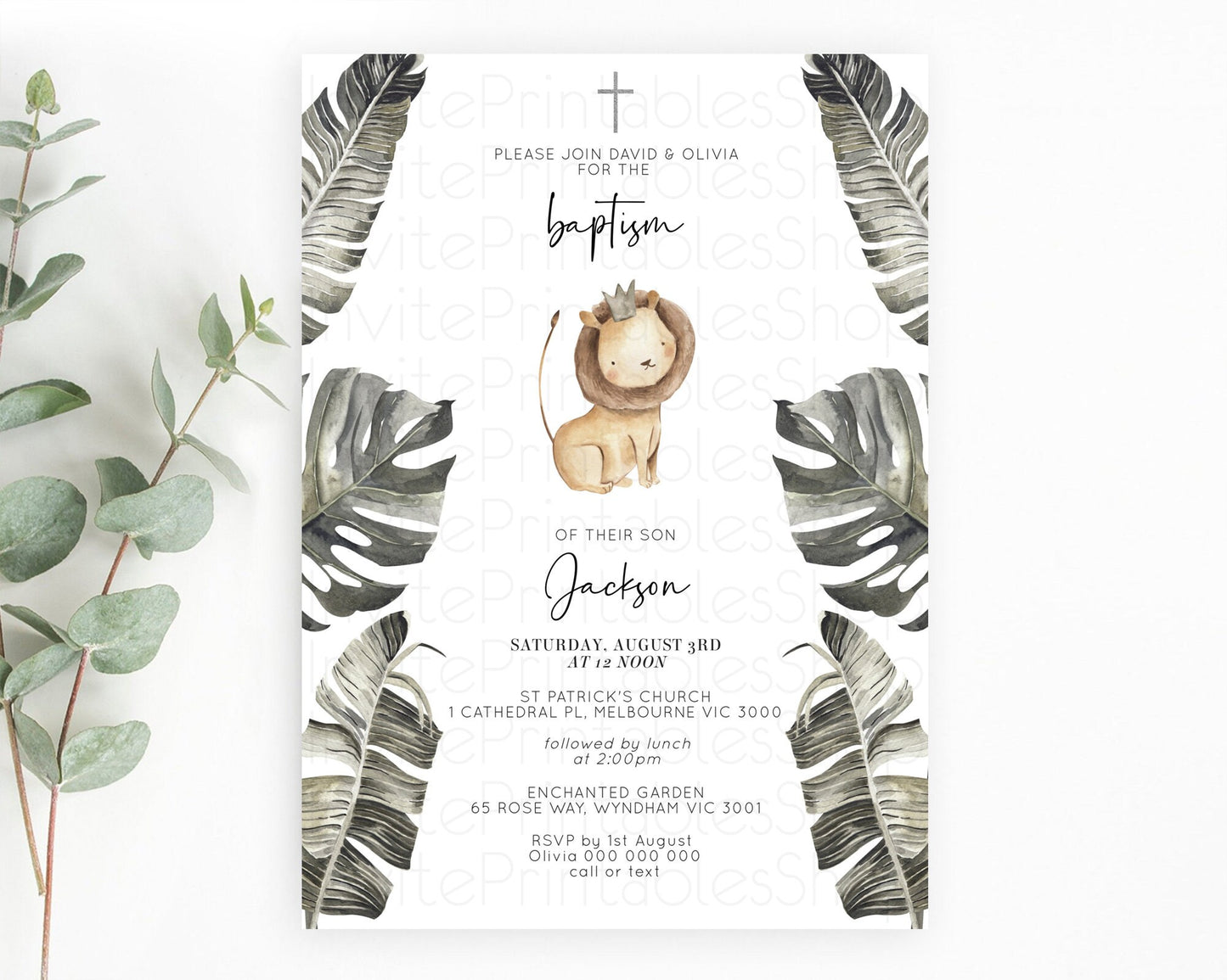 Lion Baptism Invitation Lion Baptism 1st Birthday Invitation Modern Safari Adventure Lion Christening Invitation Holy Communion D10599