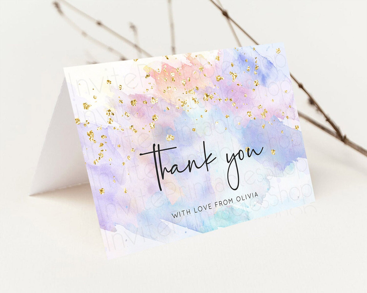 Pastel Thank You Rainbow Thank You Card Colorful Pastel Birthday Thank You Card Confetti Watercolor Pastel Teacher Thank You Cards D10585