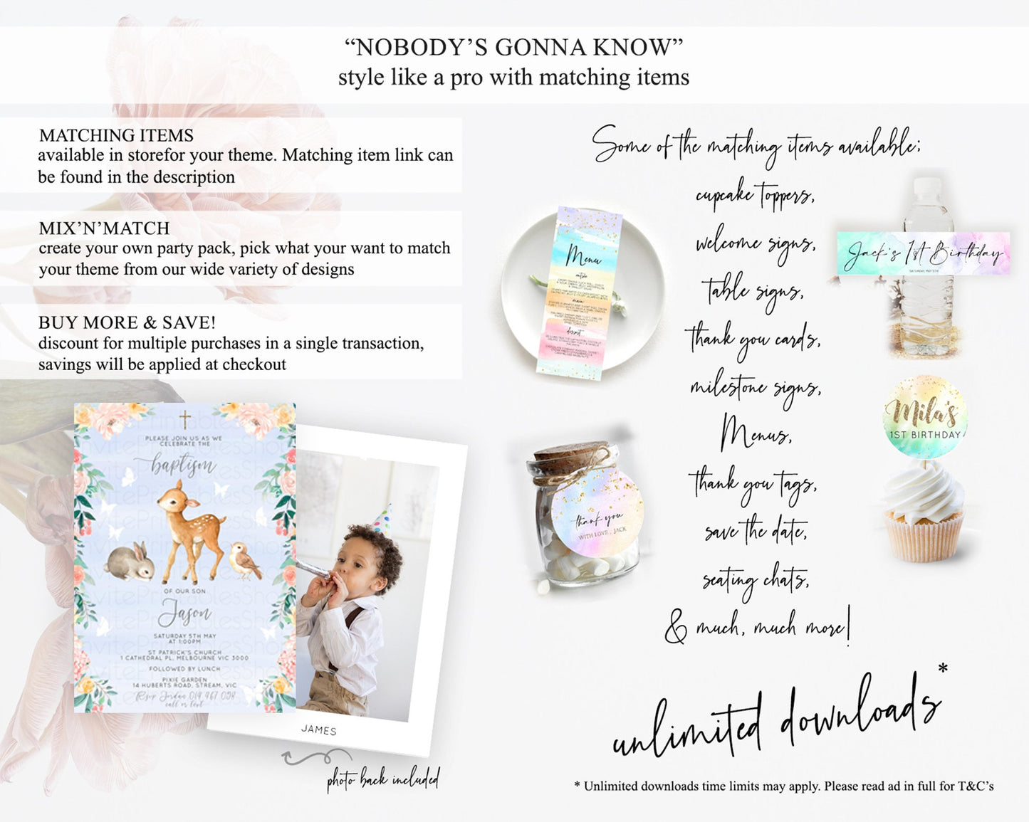 Fawn Baptism Invitation Deer Baptism 1st Birthday Invitation Enchanted Forest Christening Invitation Pastel Garden Butterfly Floral D10920