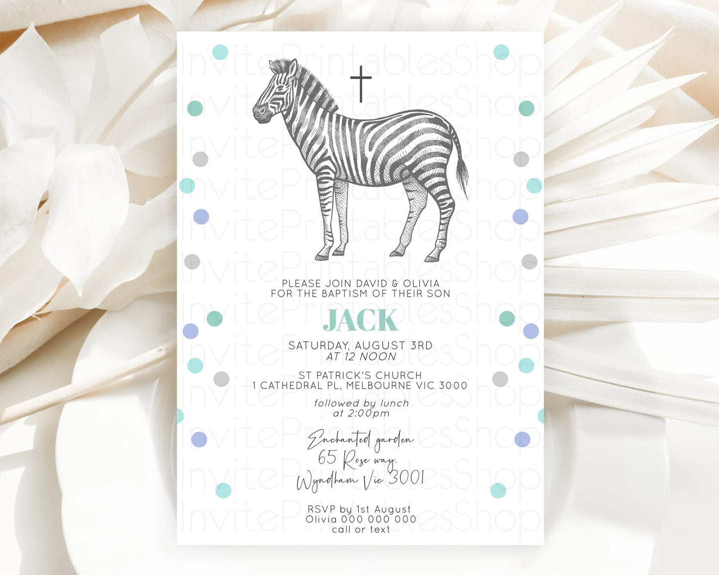 Zebra Baptism Invitation Zebra Baptism 1st Birthday Invitation Jungle Safari Christening Invite Watercolor Tropical Zoo Adventure D10856