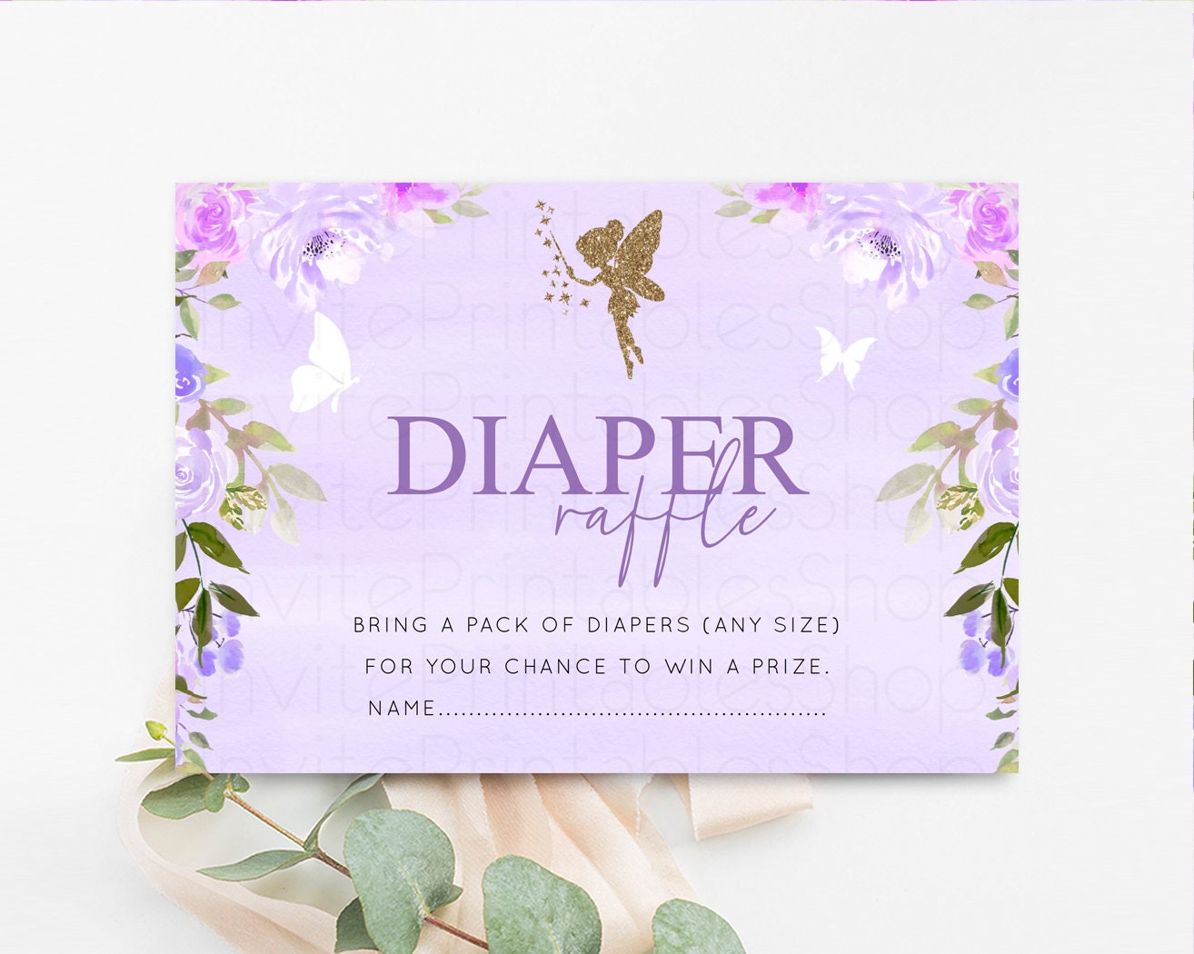 Fairy Diaper Raffle Pastel Floral Diaper Request Glitter Magic Diaper Card Enchanted Garden Baby Shower Raffle Game Tickets Nappy Card 47