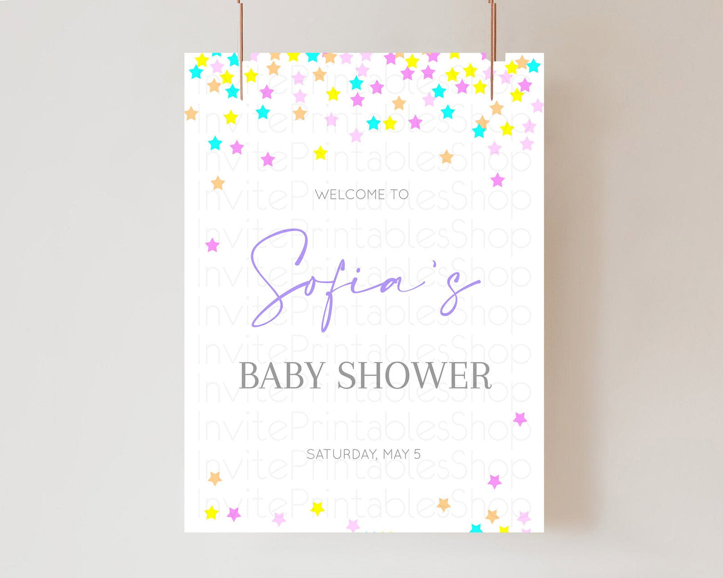 Star Baby Shower Welcome Board Pastel Stars Welcome Sign Shooting Star Rainbow Colorful Confetti Twinkle Little Star Welcome Sign D10397