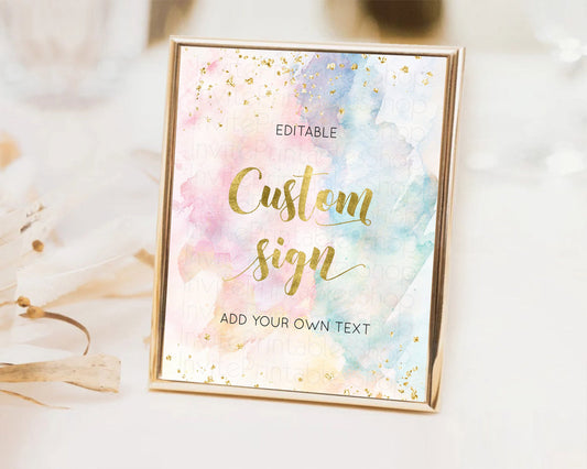 Editable Pastel Sign Ombre Table Sign Decor Pastel Ombre Rainbow Watercolor