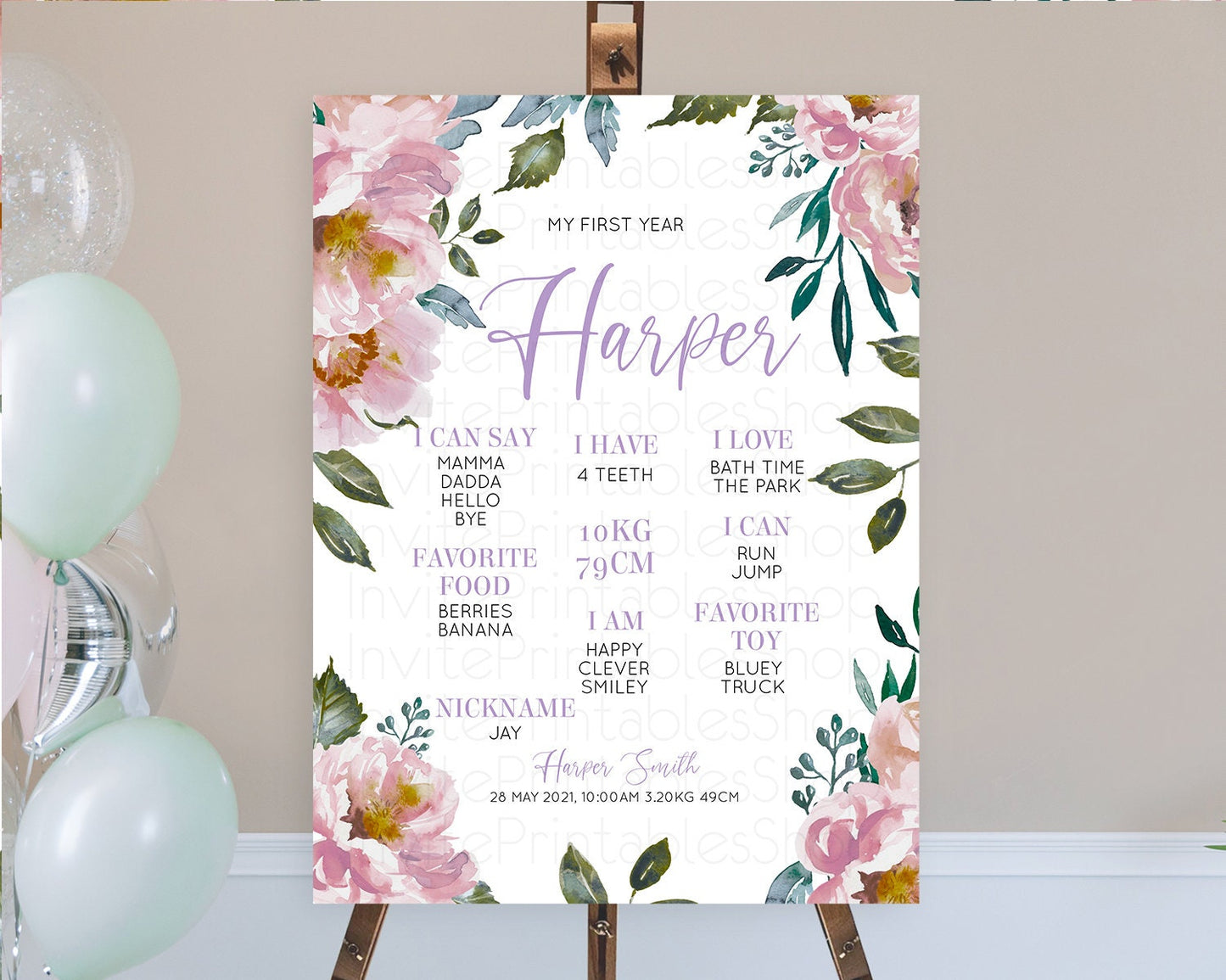 Secret Garden Milestone Board Wildflower First Birthday Milestone Poster Pastel Flowers Milestone Boho Wildflower 1st Birthday Sign D10729