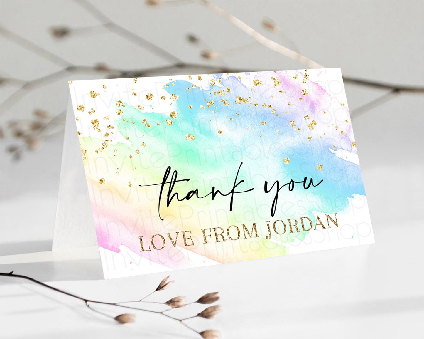 Pastel Thank You Rainbow Thank You Card Colorful Pastel Birthday Thank You Card Confetti Watercolor Pastel Teacher Thank You Cards D10640