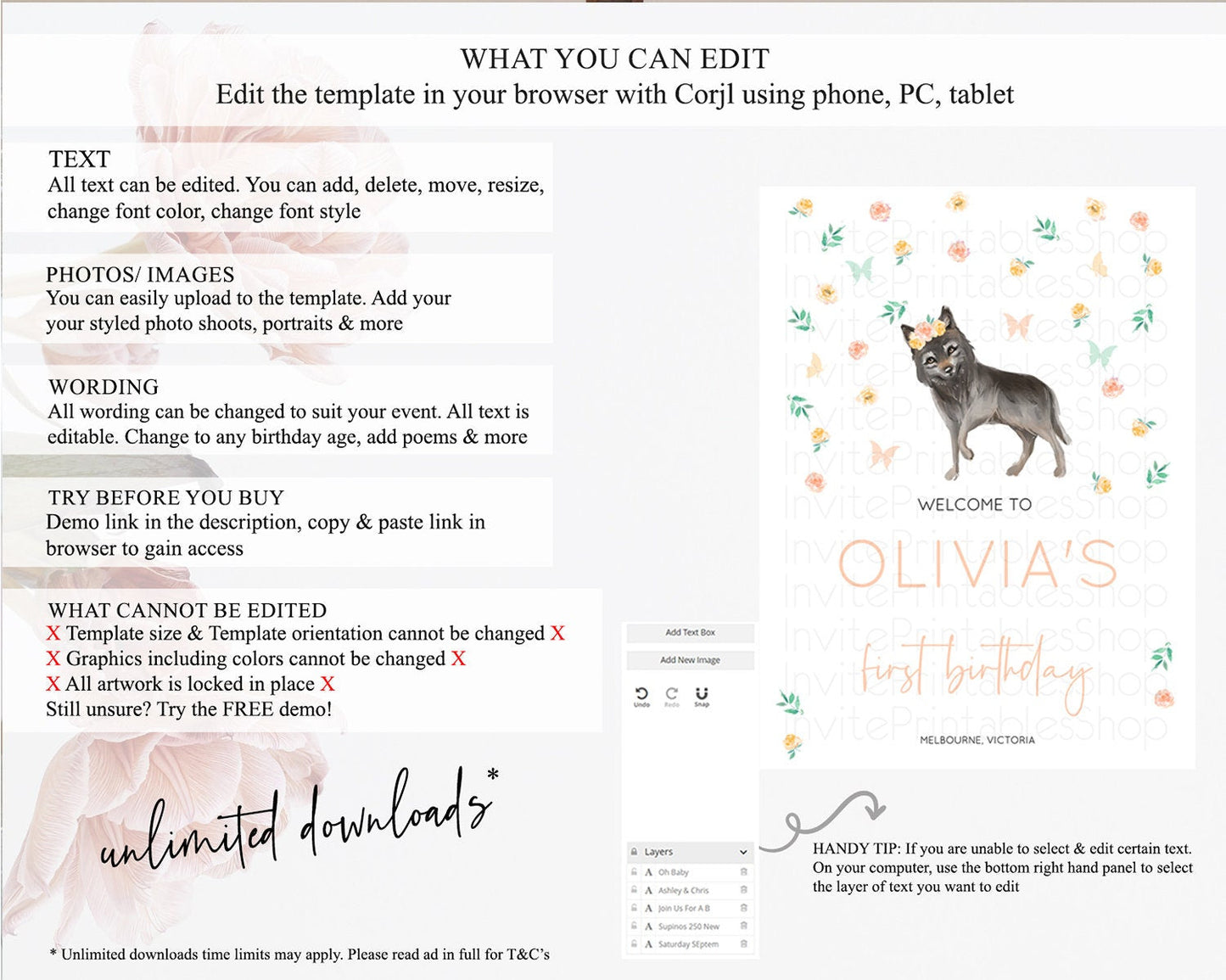 Wolf Welcome Sign Wolf Welcome Board Pastel Floral Wolf Welcome Poster Forest Wolf Party Decor Wolf First Birthday Welcome Sign D10362