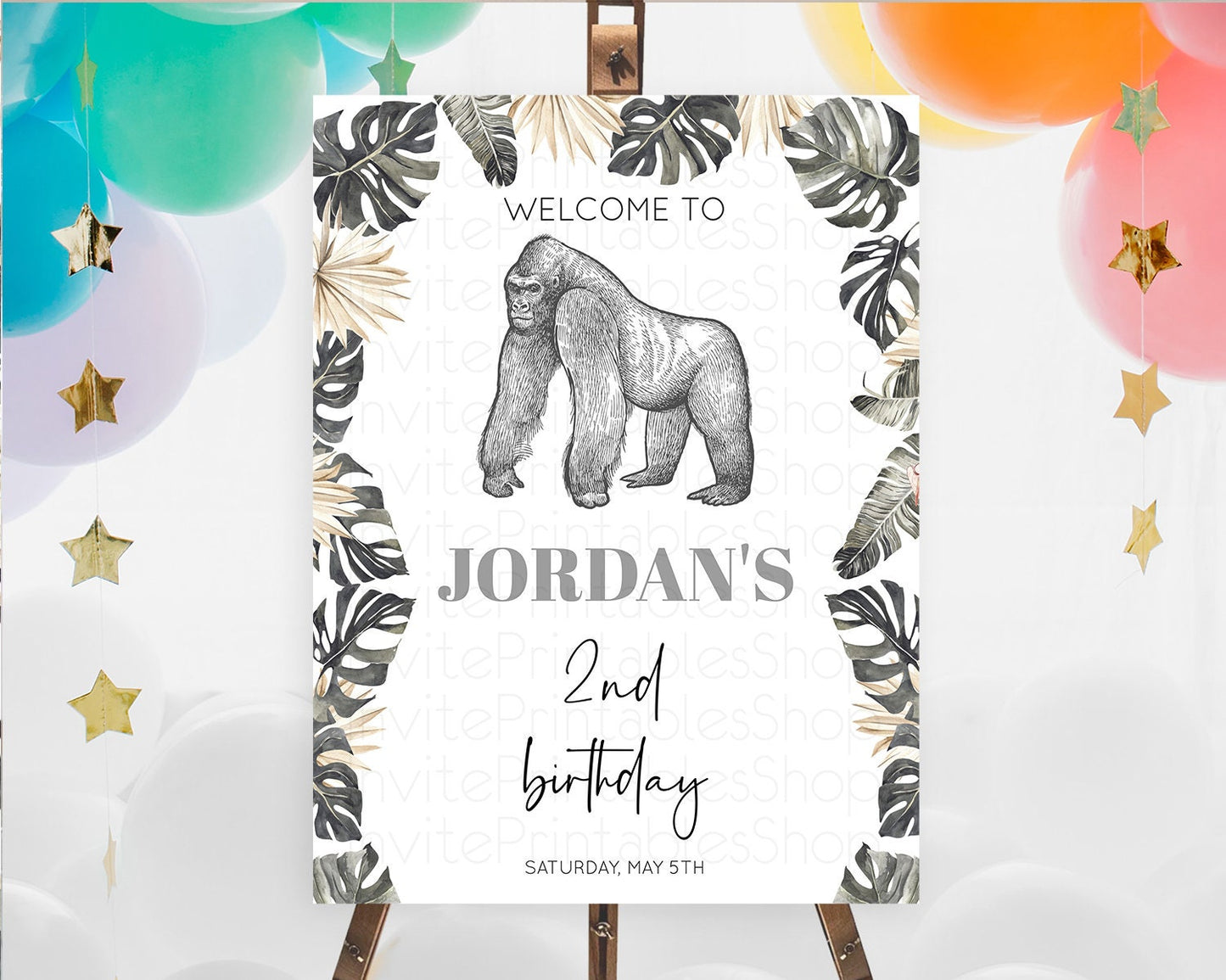 Gorilla Welcome Sign Gorilla Welcome Board Gorilla Party Welcome Poster Safari Adventure Decor Gorilla First Birthday Welcome Sign D10825