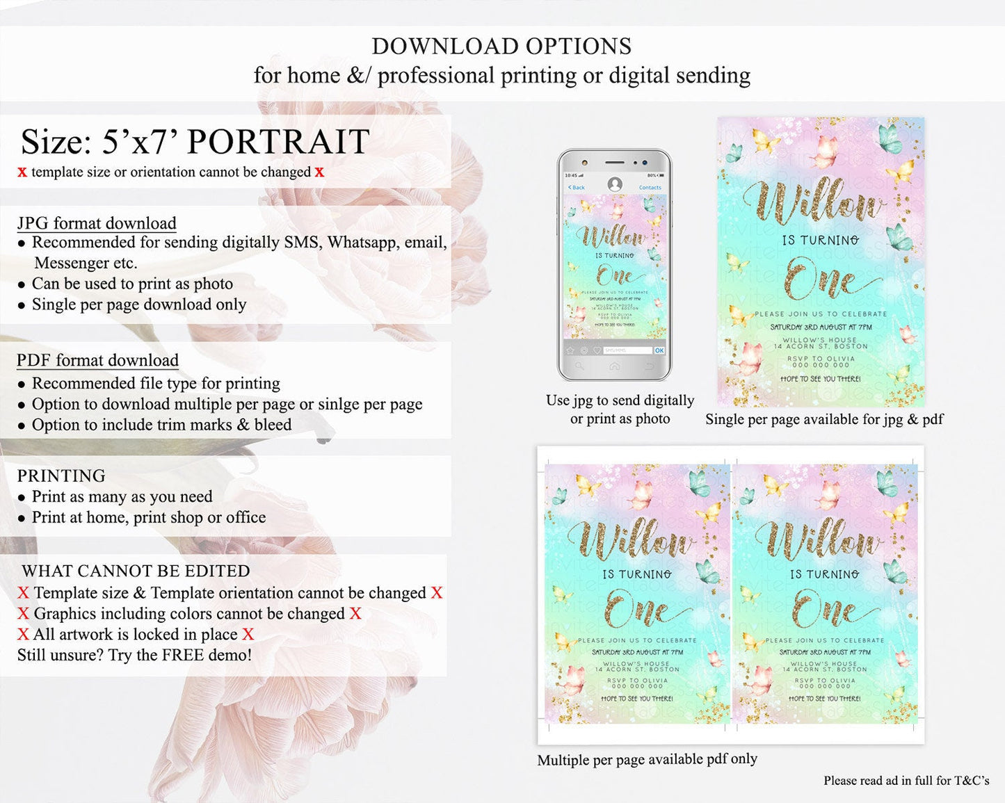 Pastel Butterfly Birthday Invitation Butterfly Birthday Invitation Colorful Splash Glitter Butterfly Garden 1st 2nd Birthday D23079