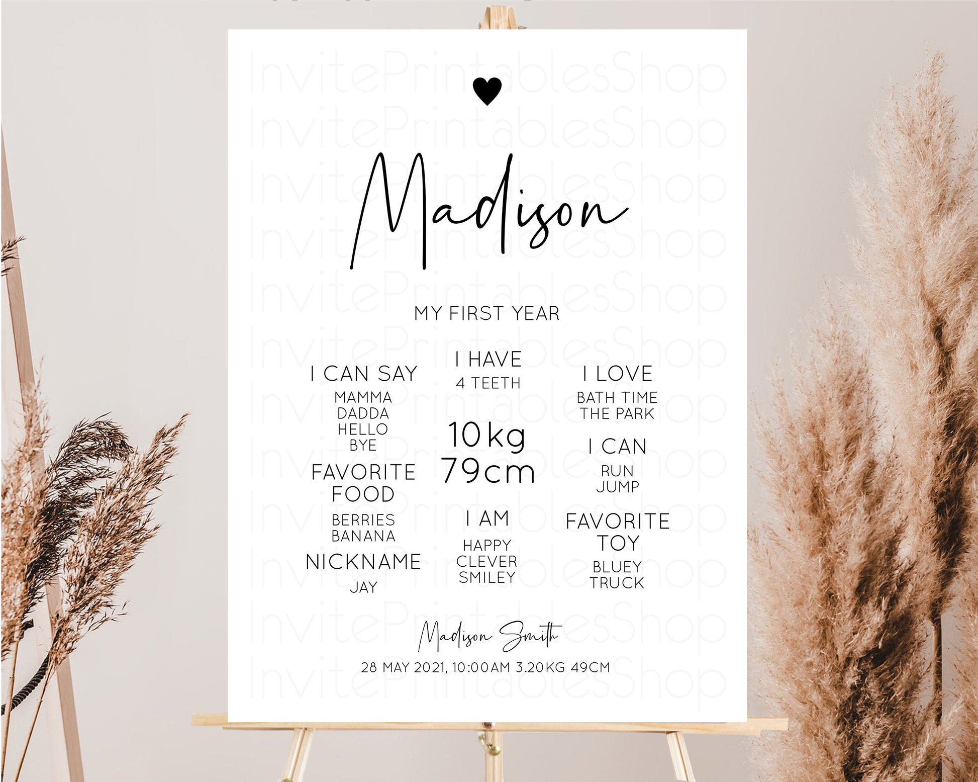 Editable White Birthday Milestone Sign Plain baby 1st year Birthday Board Lo