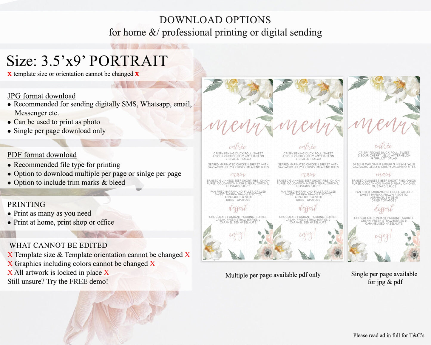 Secret Garden Menu Wildflower Menu Template Pastel Flower Garden Table Decor Boho Floral Dinner Dessert Floral Party Food Menu D10121