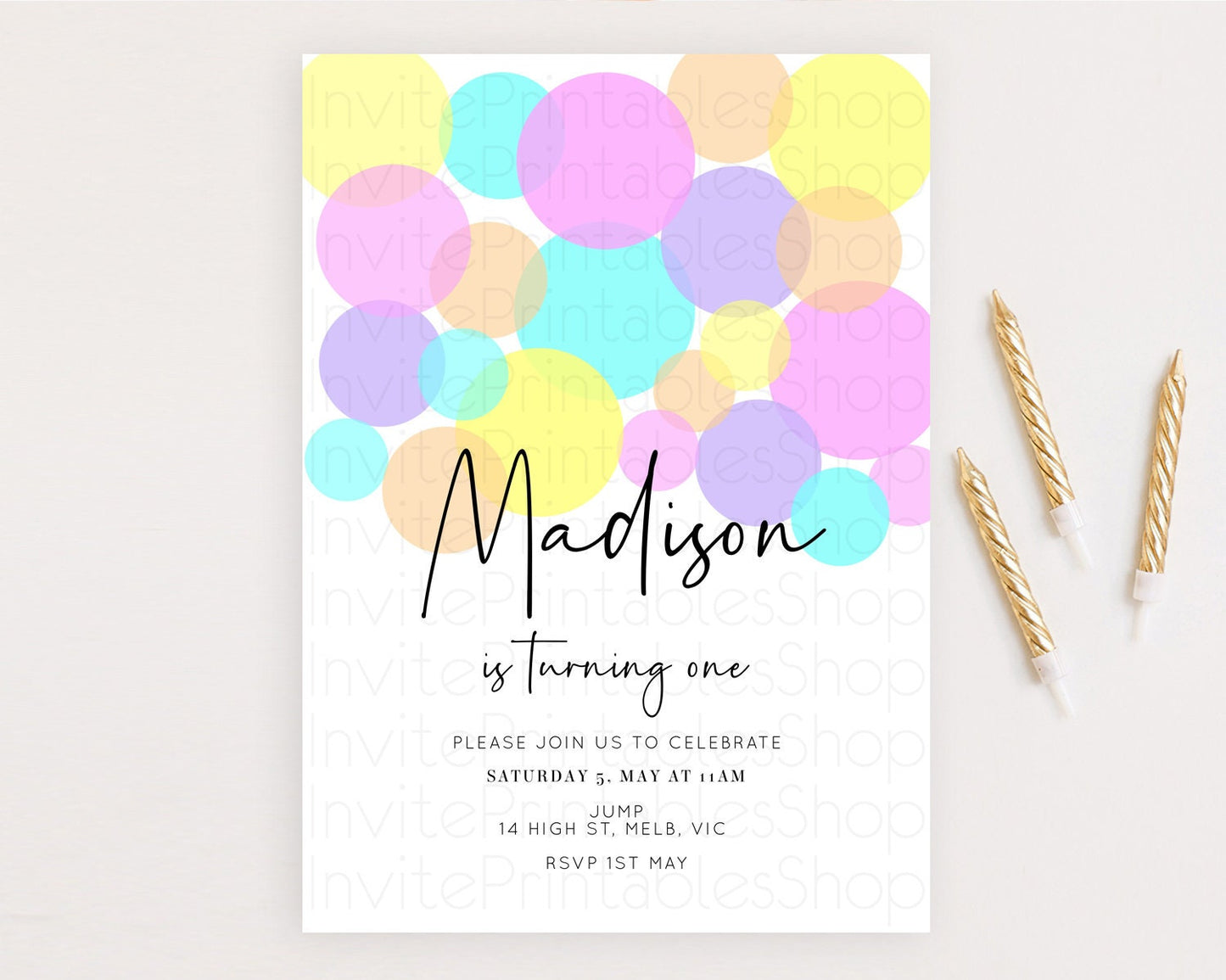 Pastel Birthday Invitation Pastel Confetti Birthday Invitation Bubbles Invitation Colorful Rainbow Confetti 2nd 1st First Birthday D10406