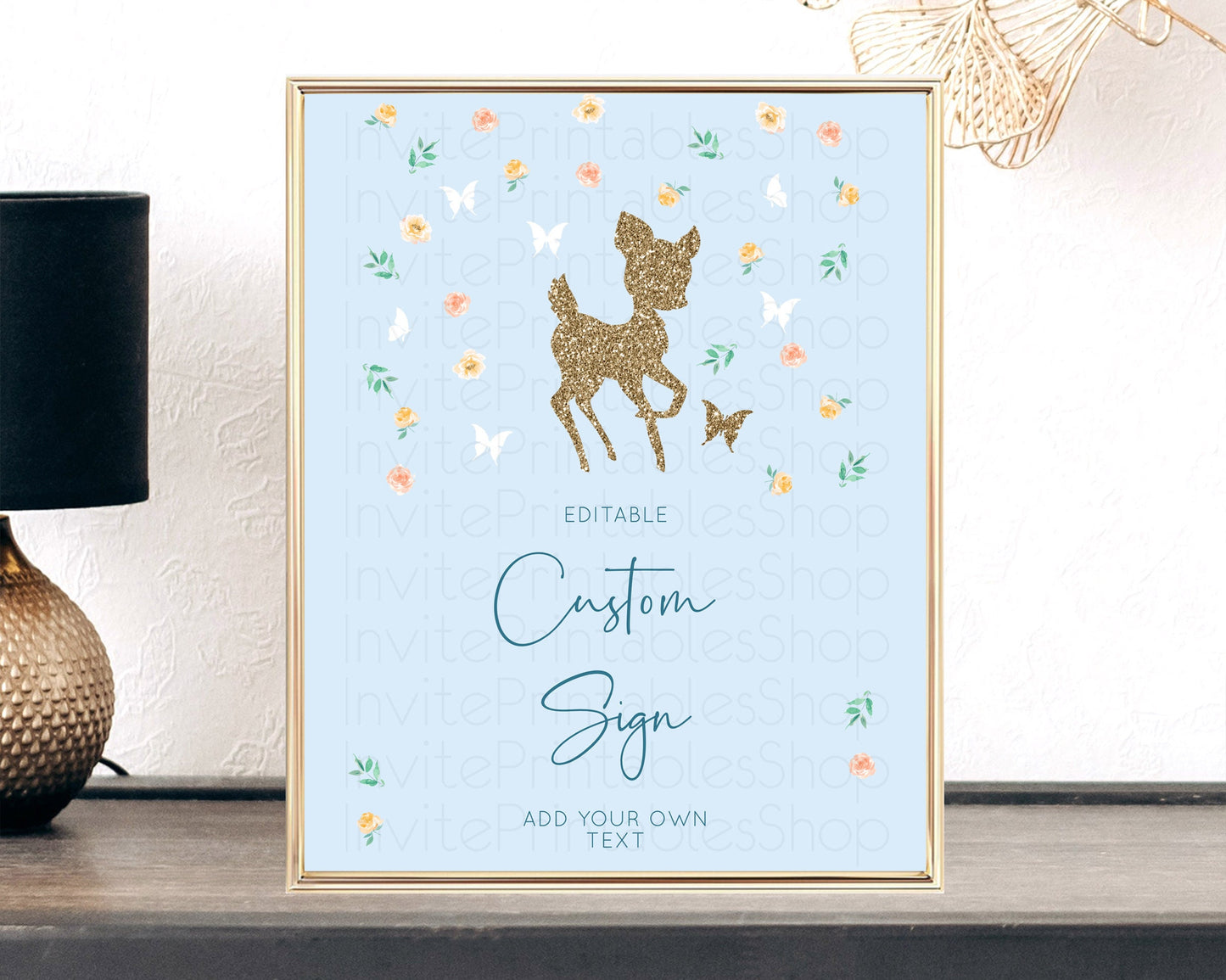 Fawn Deer Sign Pastel Floral Deer Table Sign Decor  Enchanted Forest Butterfly Party 1st Birthday Baptism Baby Shower Bridal Shower D10902