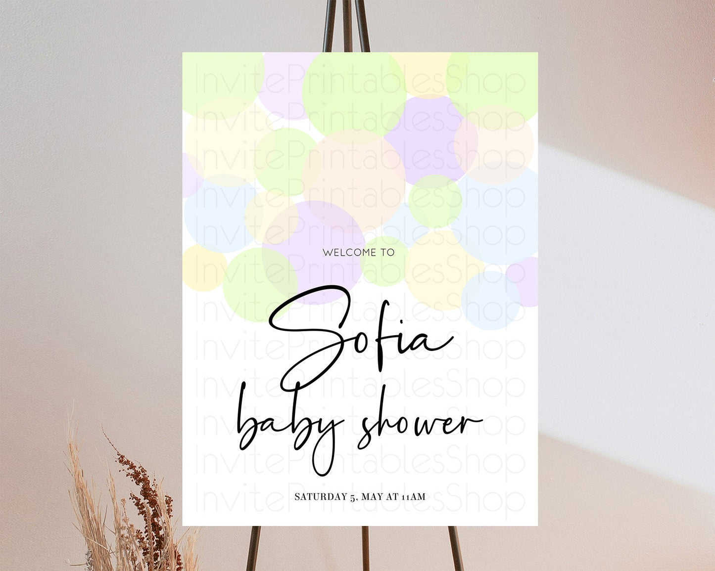 Rainbow Baby Shower Welcome Sign Pastel Welcome Board Pastel Rainbow Confetti Welcome Sign Colorful Bubbles Pastel Welcome Sign D10228