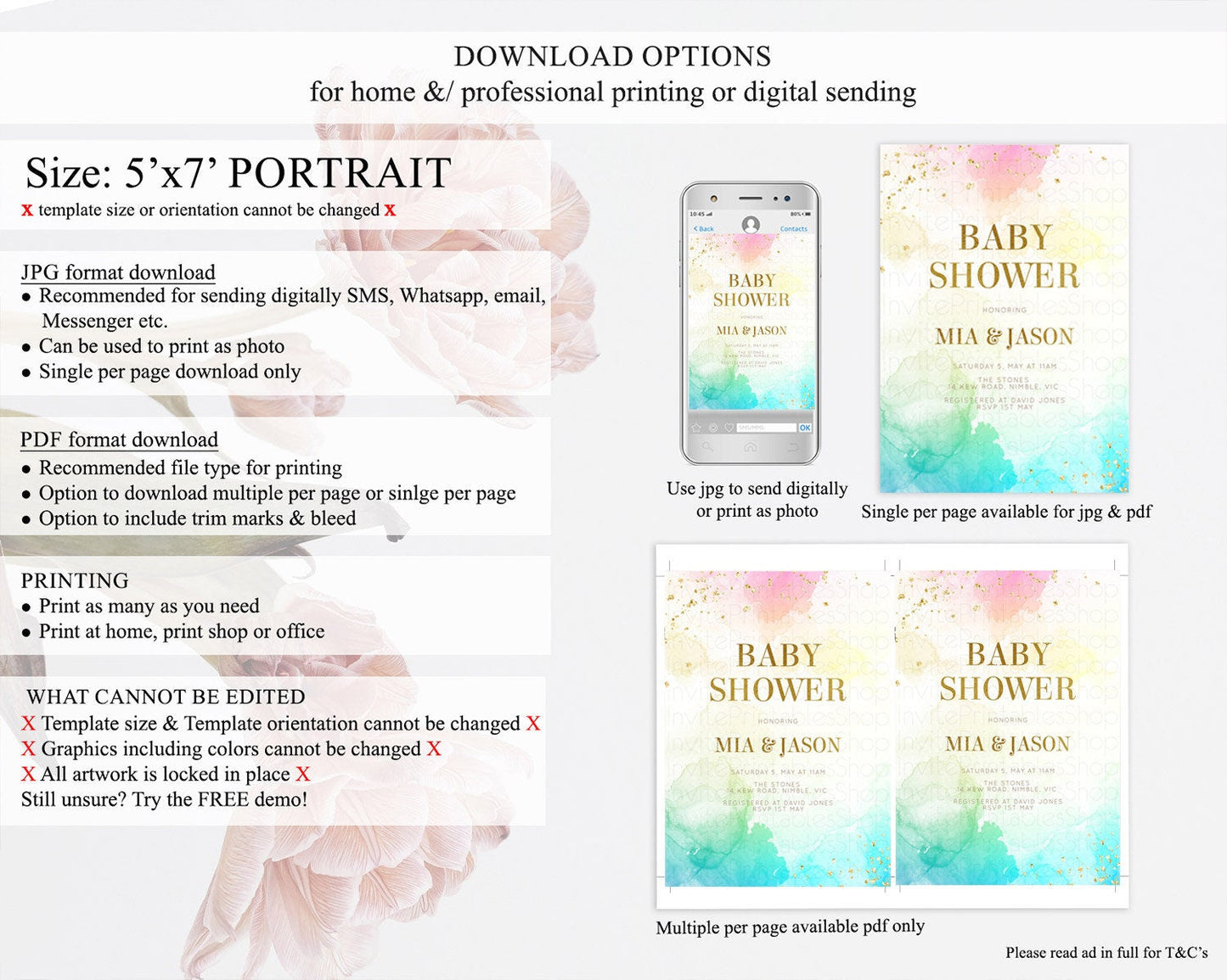 Pastel Baby Shower Invitation Rainbow Baby Shower Invitation Colorful Pastel Watercolor Invitation Gold Glitter Sprinkles Ombre D10770