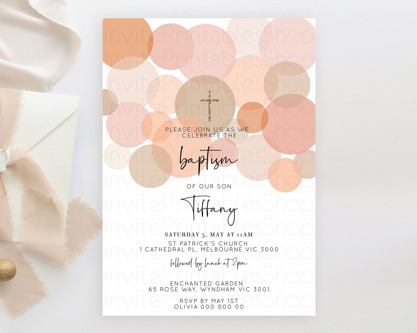 Pastel Baptism Invitation Orange Confetti Baptism 1st Birthday Invitation Confetti Bubbles Christening Invitation Holy Communion D10230