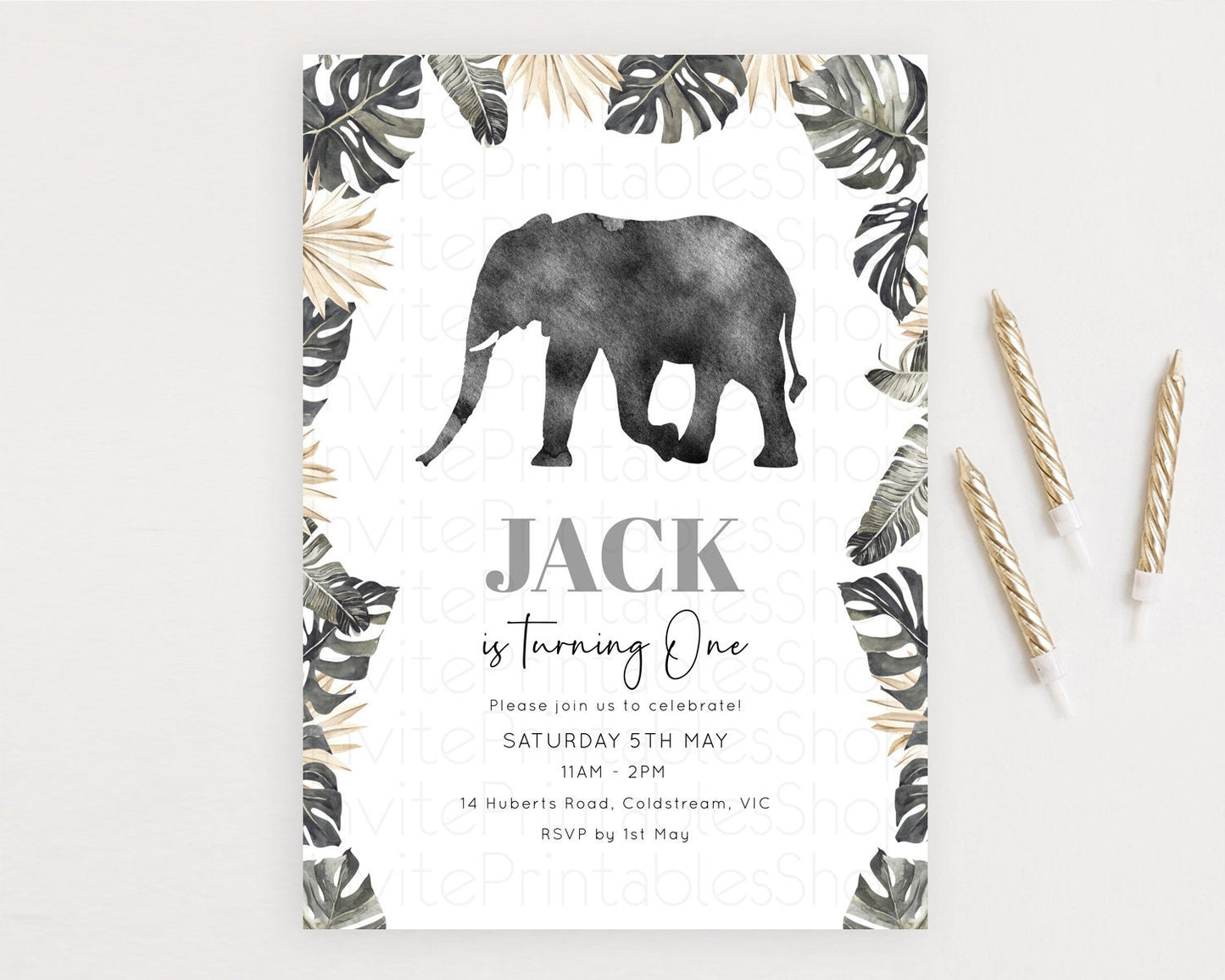 Elephant Birthday Invitation Elephant Invitation Elephant Birthday Safari Elephant Party TWO Wild ONE Jungle Adventure Zoo Birthday D10803