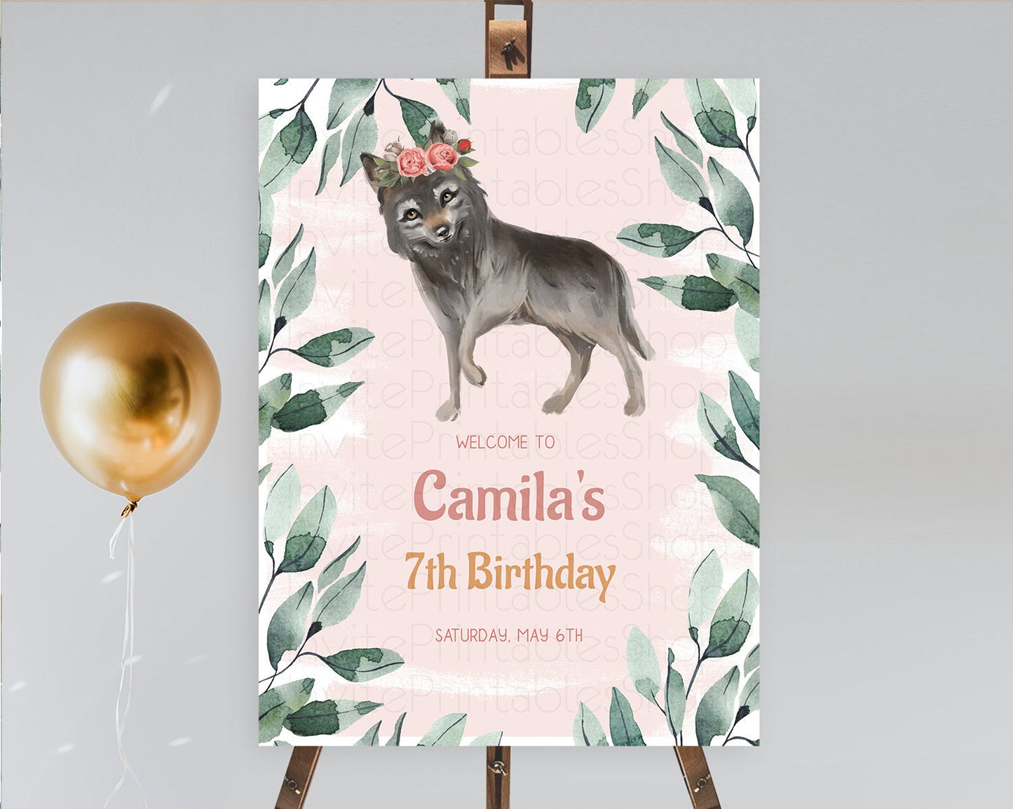 Wolf Welcome Sign Wolf Welcome Board Pastel Floral Wolf Welcome Poster Forest Wolf Party Decor Wolf First Birthday Welcome Sign D10535
