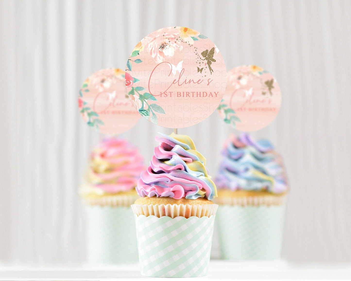 Fairy Cupcake Toppers Pastel Fairy Cupcake Toppers Fairy Floral Garden Cupcake Topper Enchanted Garden Floral Butterfly Party Decor D10792