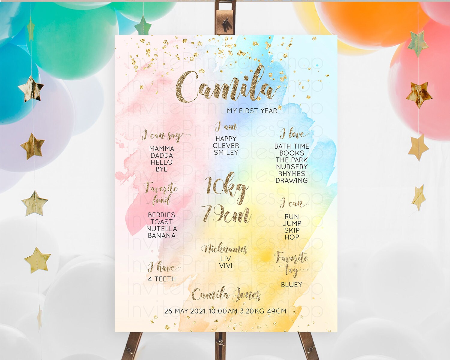 Editable Pastel First Birthday Milestone Board Pastel Rainbow Milestone Post