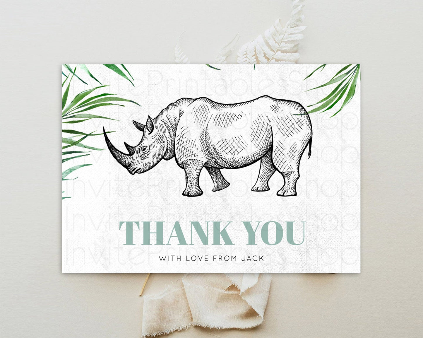 Rhino Thank You Rhino Thank You Card Rhino Birthday Thank You Card Rhino Card Template First Birthday Rhino Teacher Thank You Cards D10848