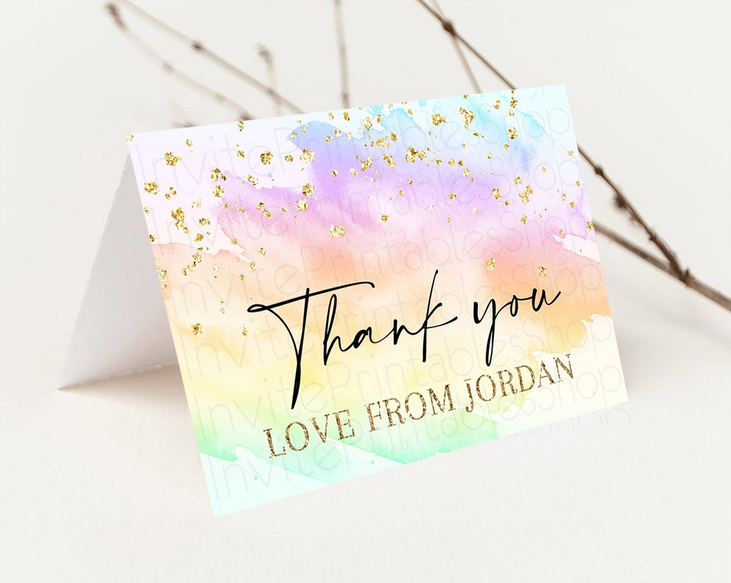 Pastel Thank You Rainbow Thank You Card Colorful Pastel Birthday Thank You Card Confetti Watercolor Pastel Teacher Thank You Cards D10645