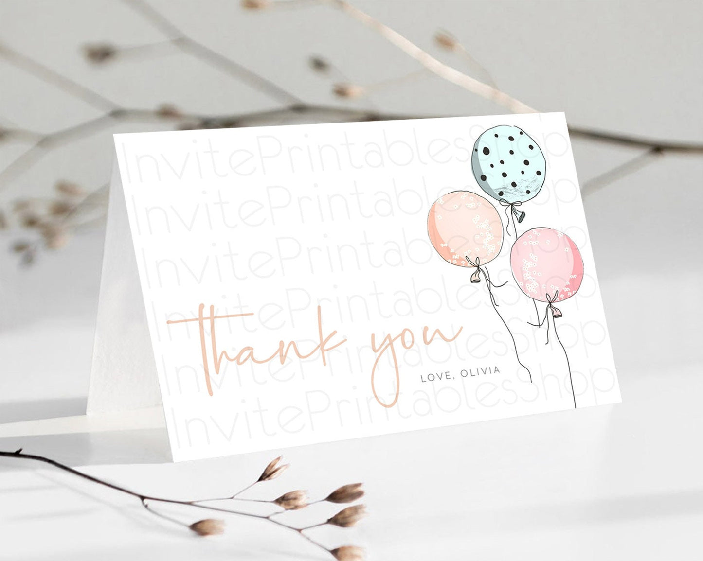 Pastel Balloons Thank You Colorful Balloon Thank You Card Rainbow Balloon Birthday Thank You Card Confetti Teacher Thank You Cards D10868