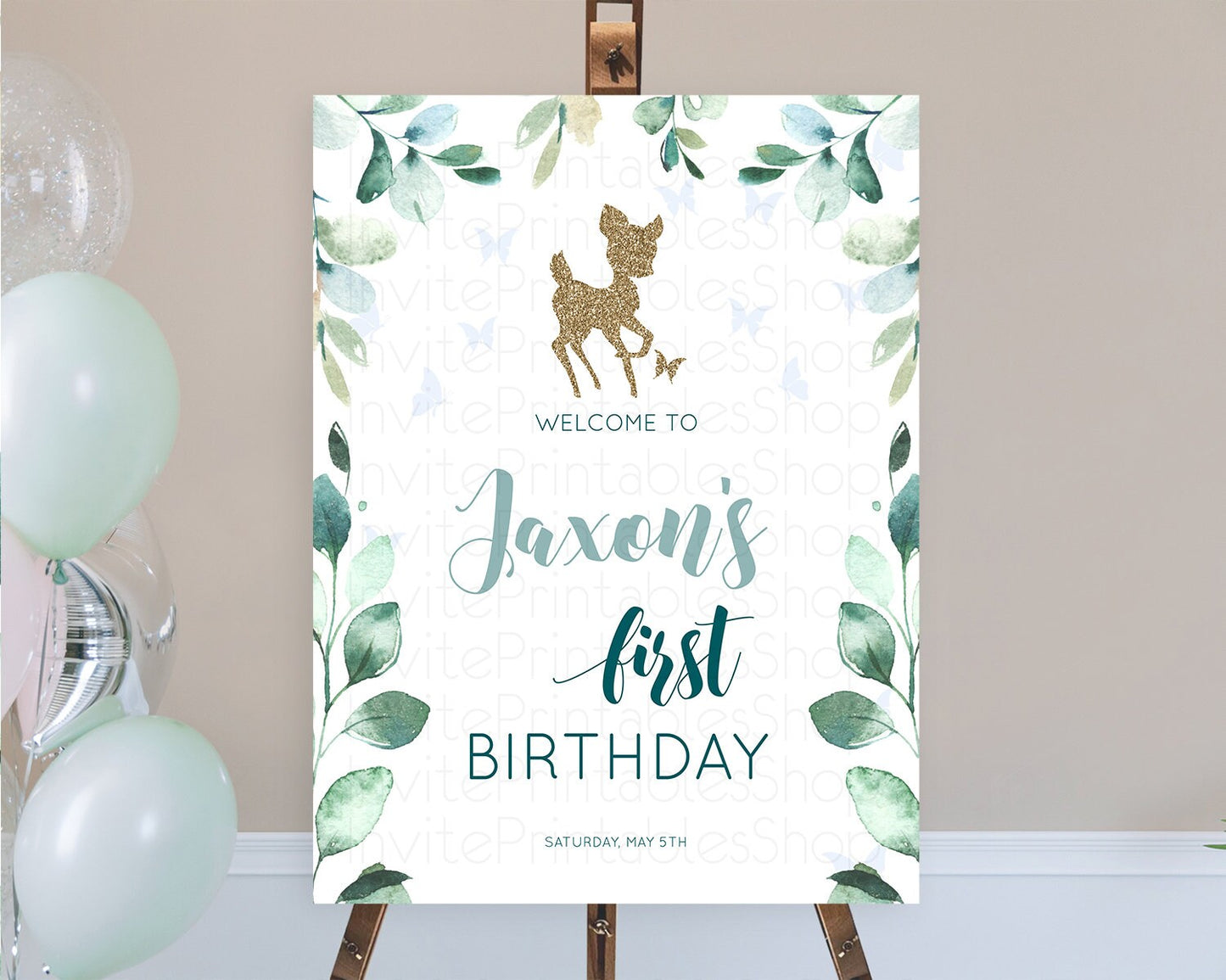 Editable Fawn Welcome Sign Deer Welcome Board Floral Deer Welcome Poster Enc