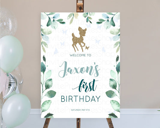 Editable Fawn Welcome Sign Deer Welcome Board Floral Deer Welcome Poster Enc