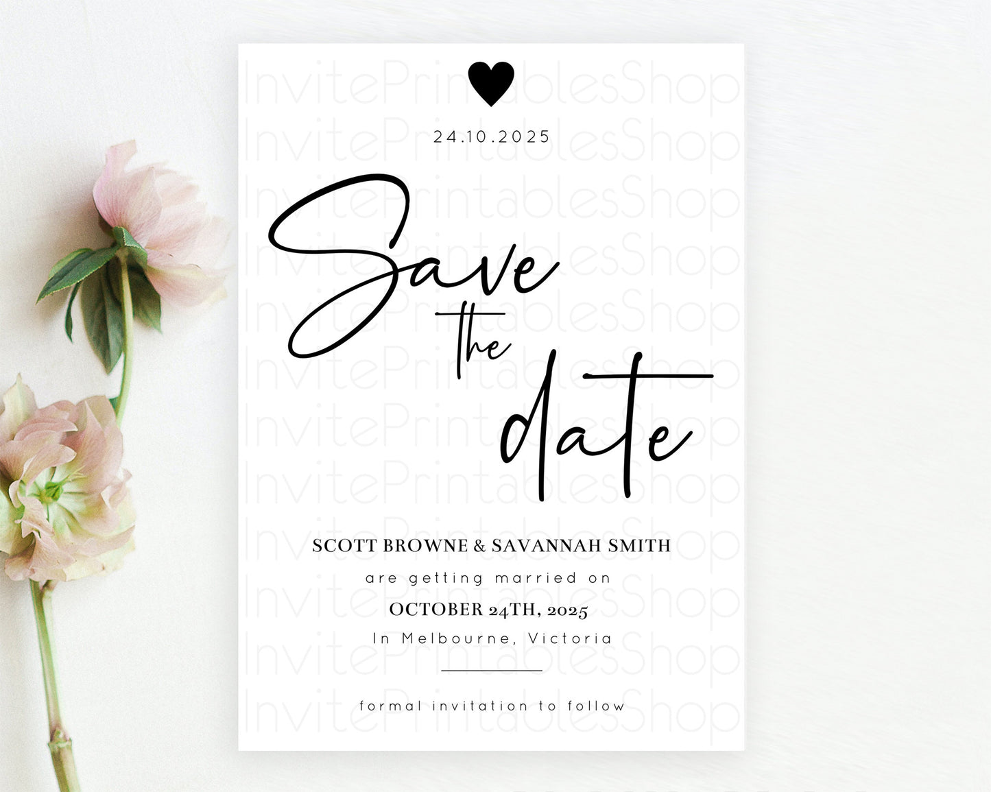 Minimalist White Save The Date Template Simple Modern White Party Theme For 1st Birthday Baptism Baby Shower Wedding Bridal Shower D10955