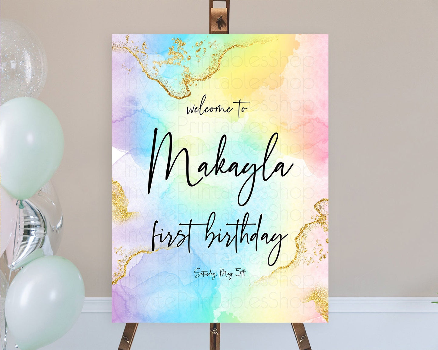 Pastel Welcome Sign Pastel Rainbow Welcome Sign Colorful Rainbow Confetti Watercolor Glitter Pastel First Birthday Welcome Sign D10588