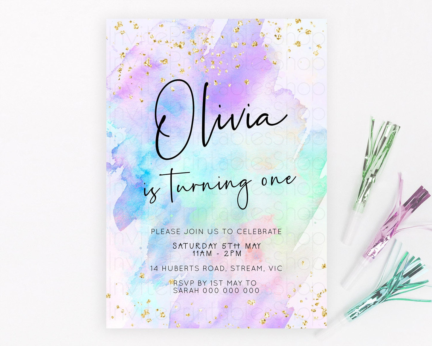 Editable Pastel Birthday Invitation Ombre Watercolor Birthday Invitation Gli