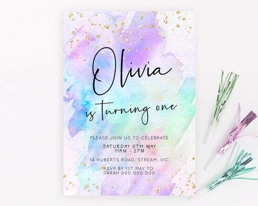 Editable Pastel Birthday Invitation Ombre Watercolor Birthday Invitation Gli