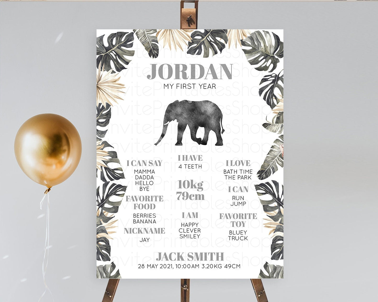 Elephant First Birthday Milestone Board Elephant Milestone Poster One Wild Year Safari Adventure Elephant Zoo Birthday Welcome Sign D10803