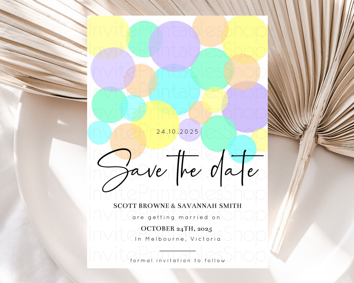 Pastel Confetti Save The Date Template Rainbow Colorful Sprinkles Party For 1st Birthday Baptism Baby Shower Wedding Bridal Shower D10412